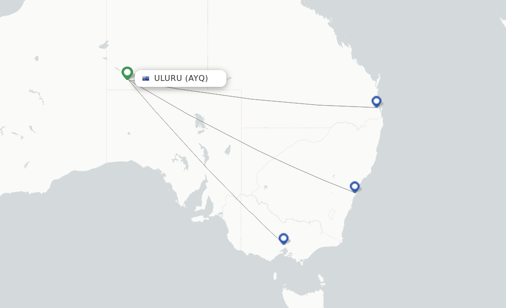 Route map with flights from Ayers Rock with Jetstar