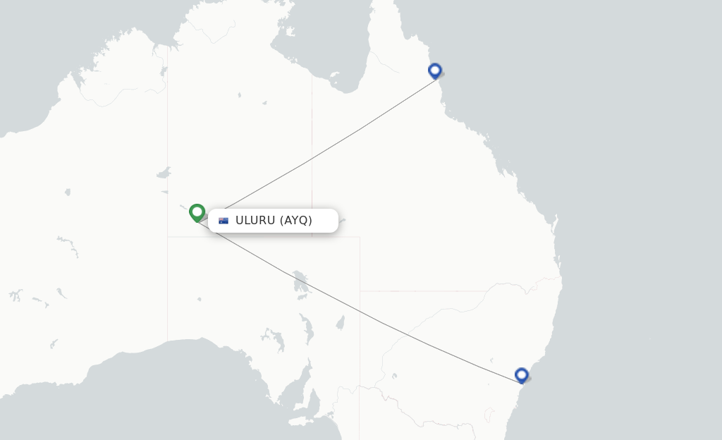 Route map with flights from Ayers Rock with Qantas