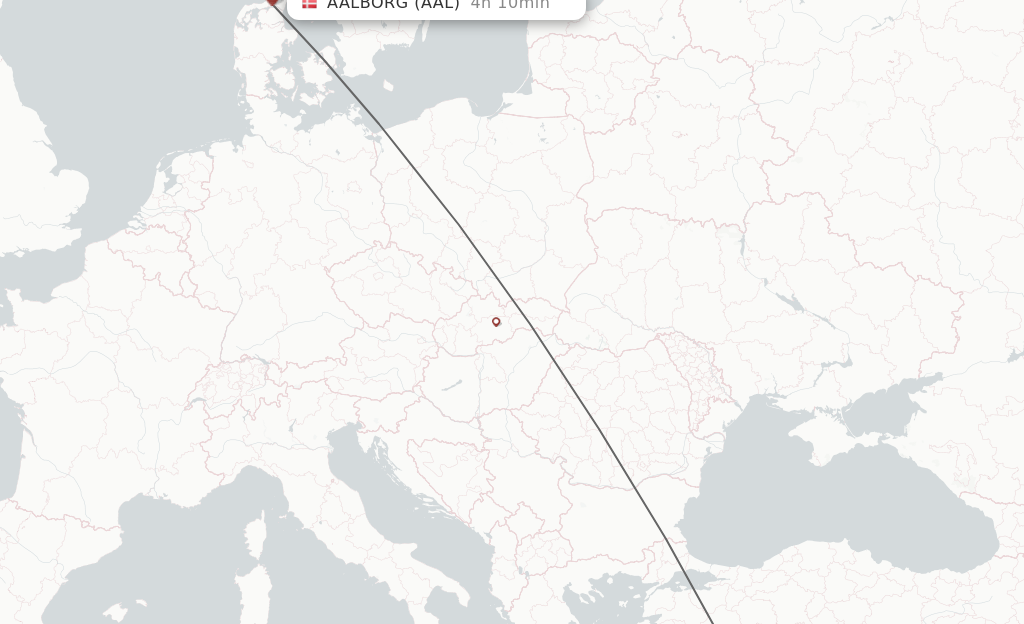 Flights from Antalya to Aalborg route map