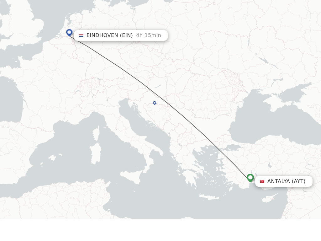Flights from Antalya to Eindhoven route map