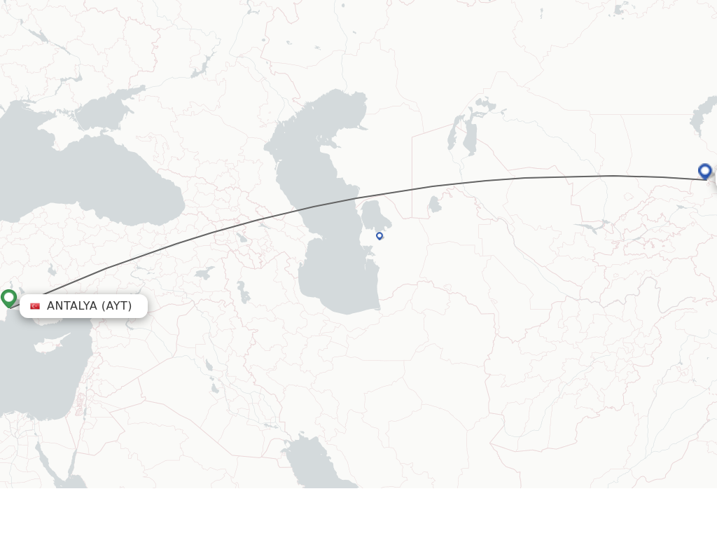 Flights from Antalya to Bishkek route map