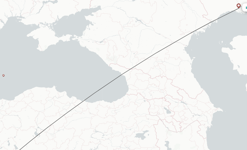 Flights from Antalya to Atyrau route map