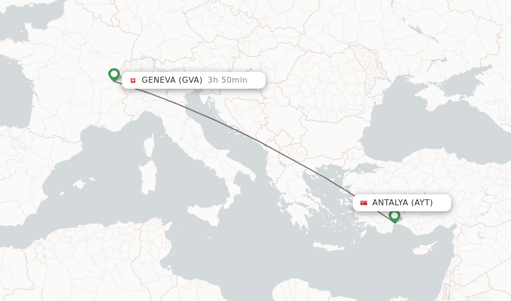Flights from Antalya to Geneva route map