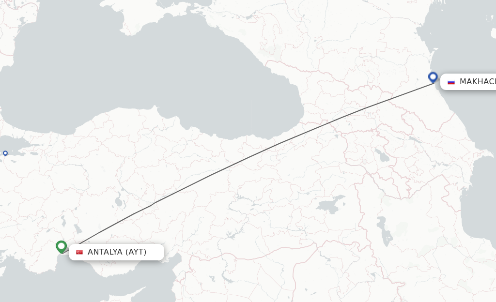 Flights from Antalya to Makhachkala route map