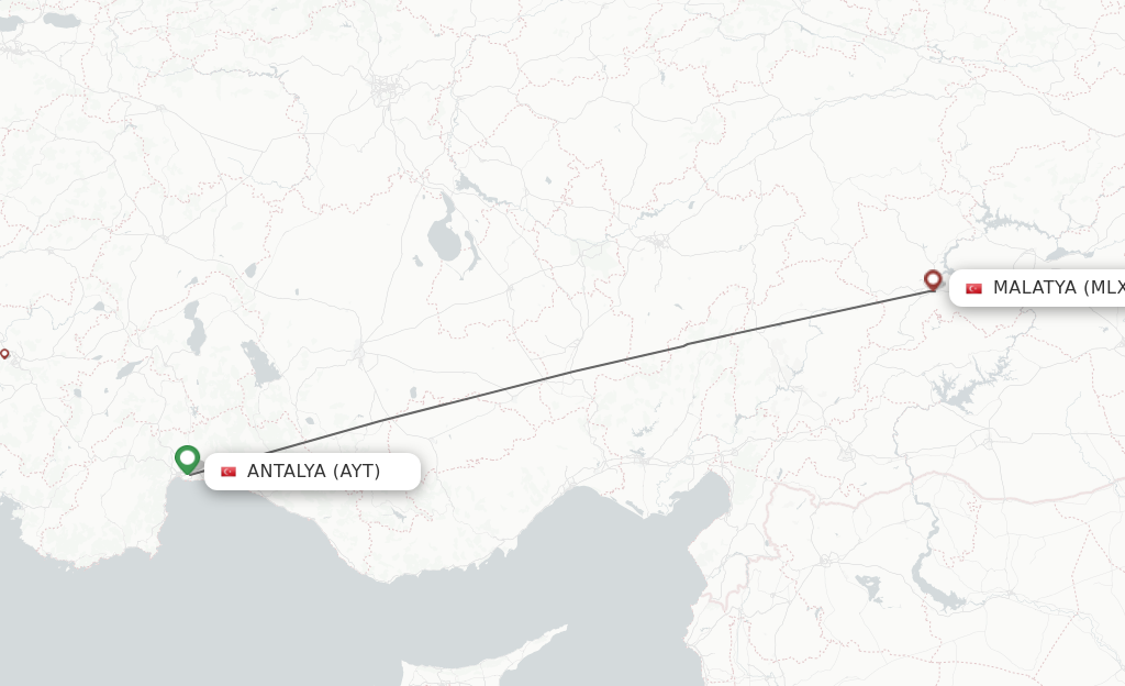 Flights from Antalya to Malatya route map