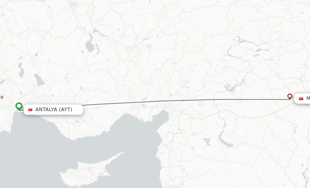 Flights from Antalya to Mardin route map
