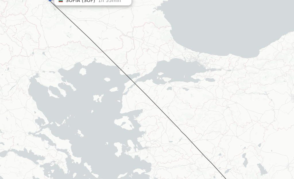 Flights from Antalya to Sofia route map