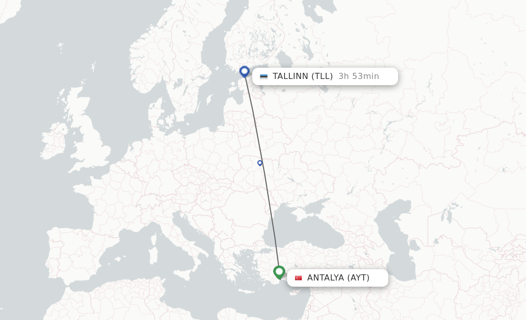 Flights from Antalya to Tallinn route map