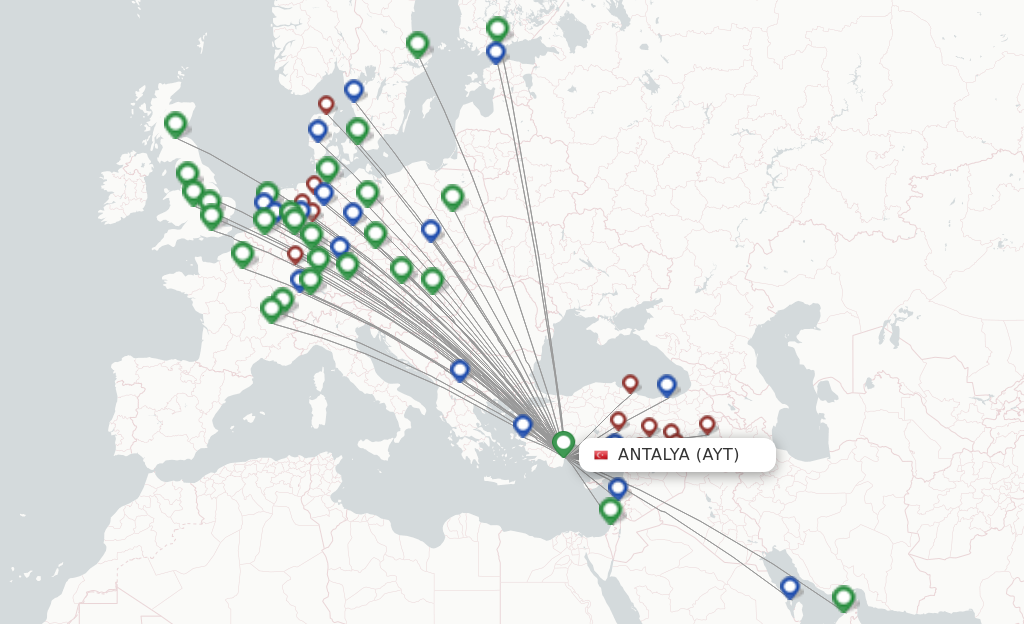 Route map with flights from Antalya with SunExpress