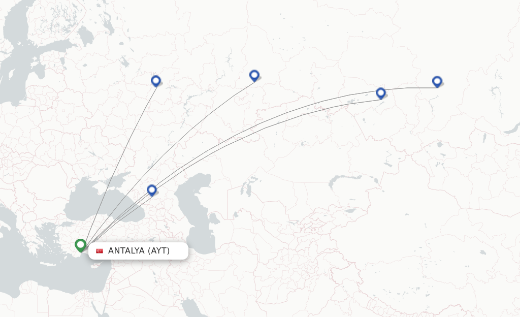 Route map with flights from Antalya with AZUR air