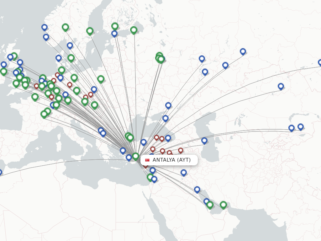 Flights from Antalya to Marseille route map