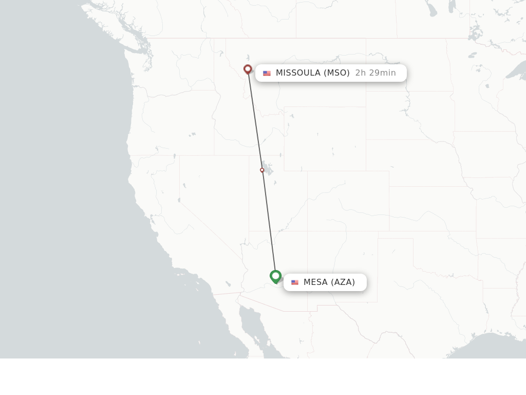 Flights from Mesa to Missoula route map