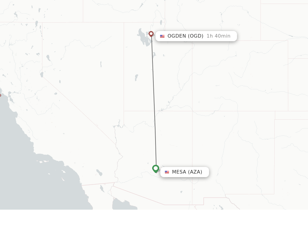 Flights from Ogden to Mesa route map