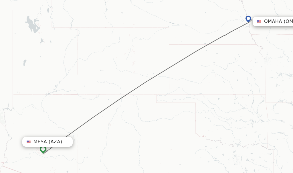 Flights from Mesa to Omaha route map