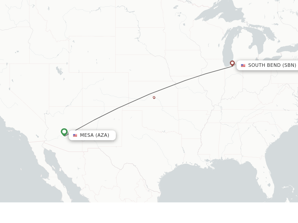 Flights from Mesa to South Bend route map