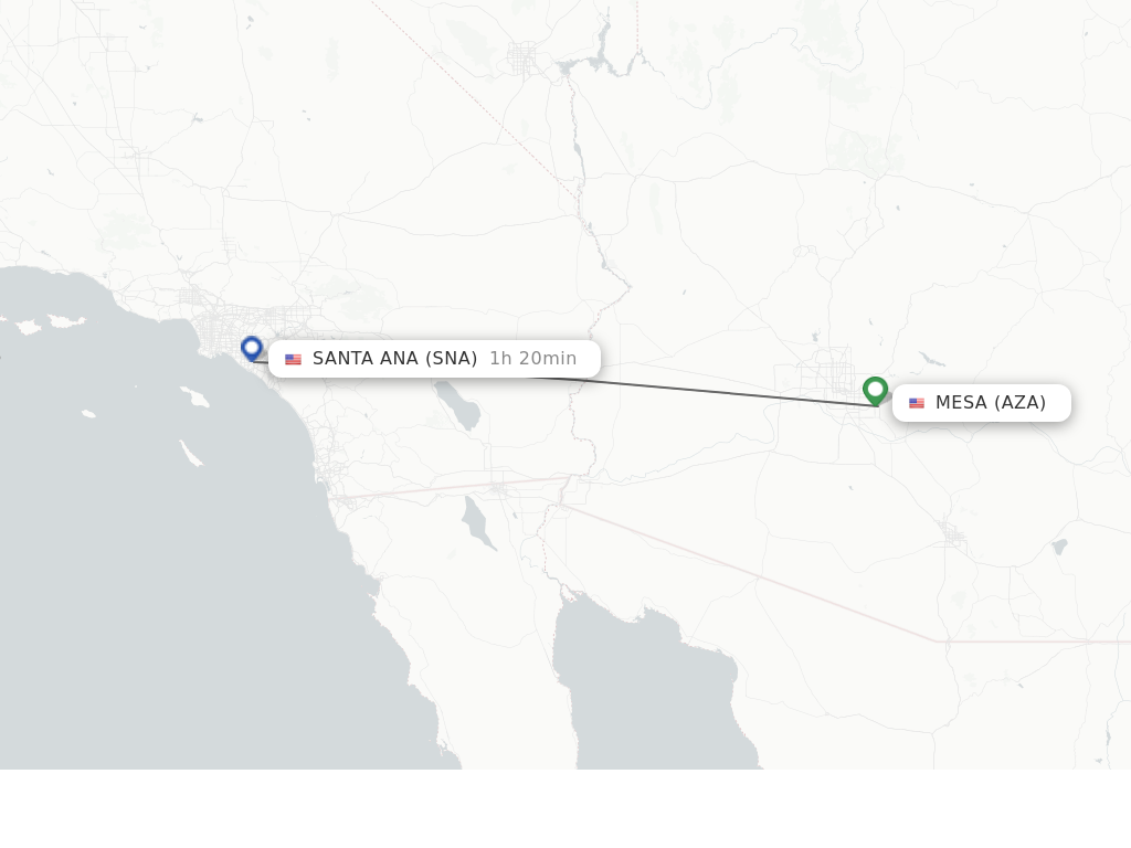 Flights from Mesa to Santa Ana route map