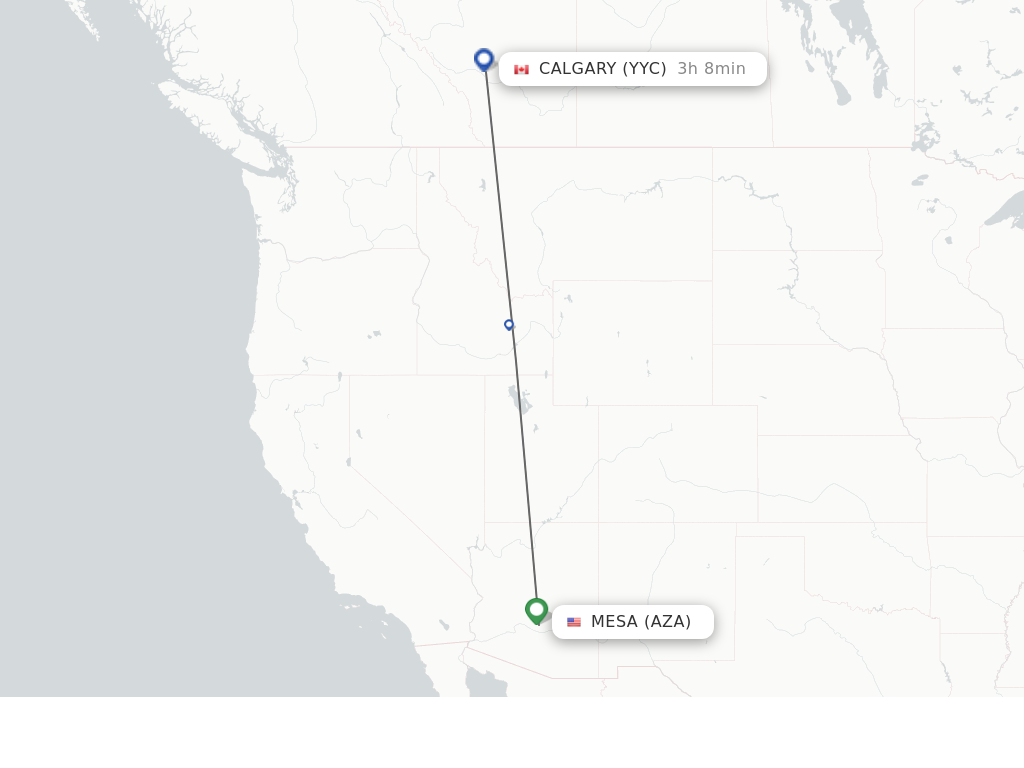 Flights from Mesa to Calgary route map