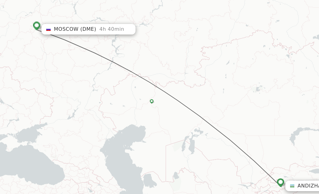Flights from Andizhan to Moscow route map