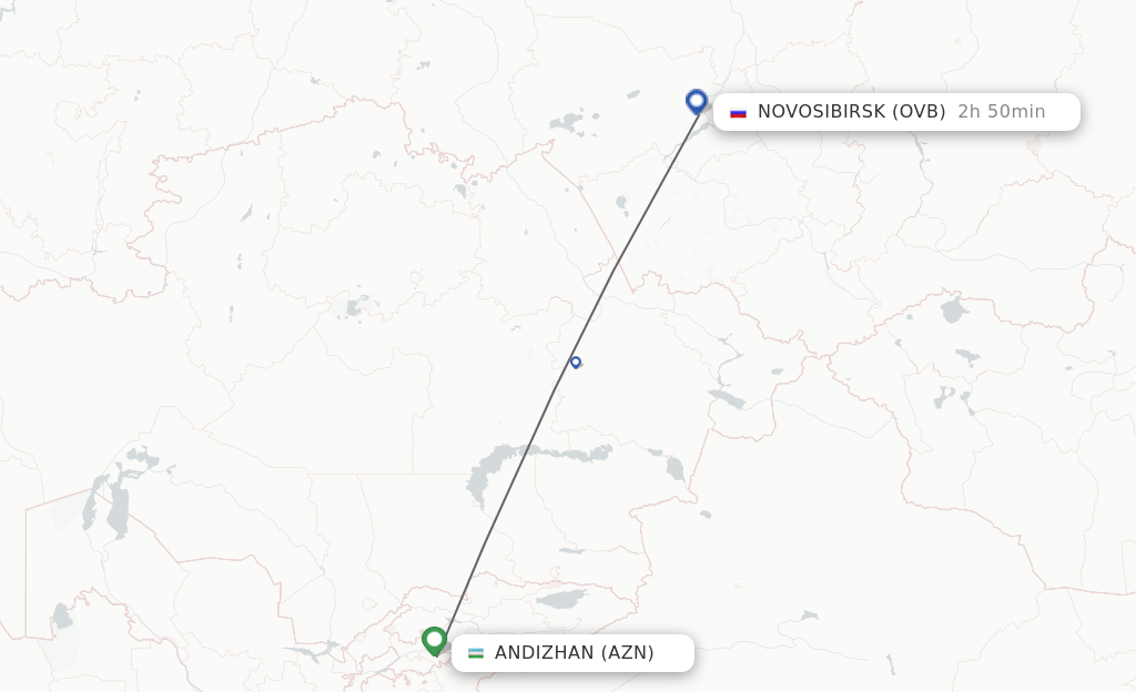Flights from Andizhan to Novosibirsk route map