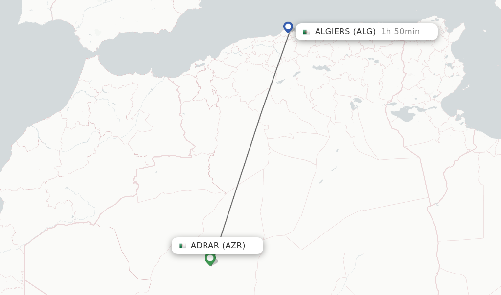 Flights from Adrar to Algiers route map