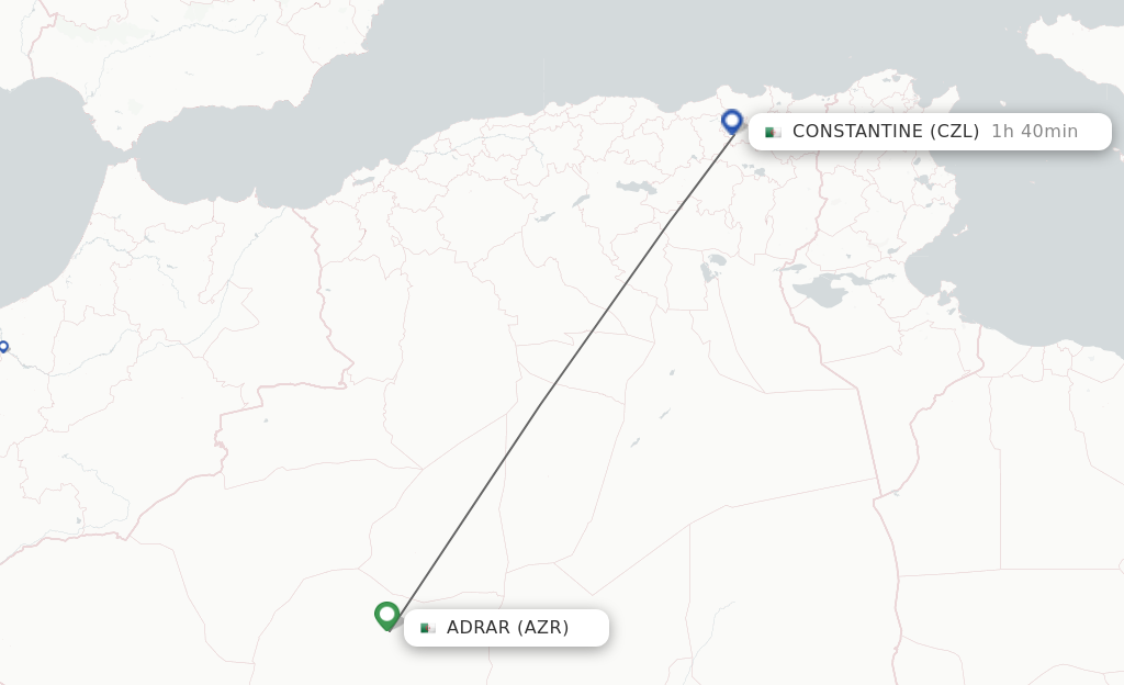 Flights from Adrar to Constantine route map