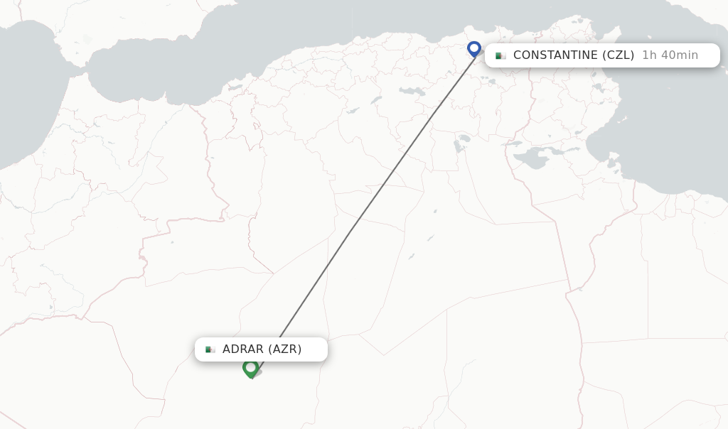 Flights from Adrar to Constantine route map