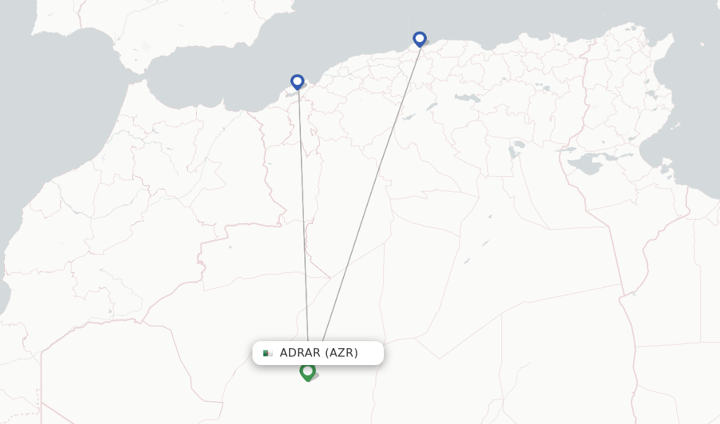 Route map with flights from Adrar with Tassili Airlines