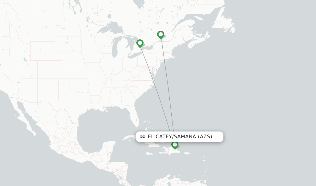 Route map with flights from El Catey/Samana with Air Canada