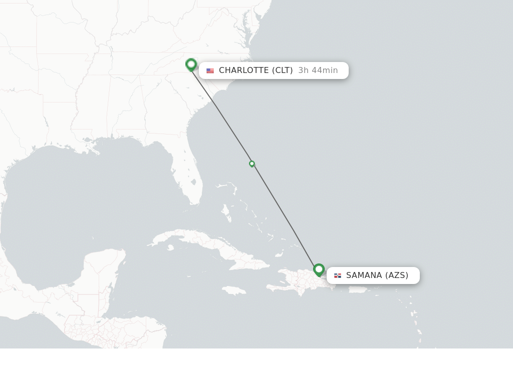 Flights from El Catey/Samana to Charlotte route map