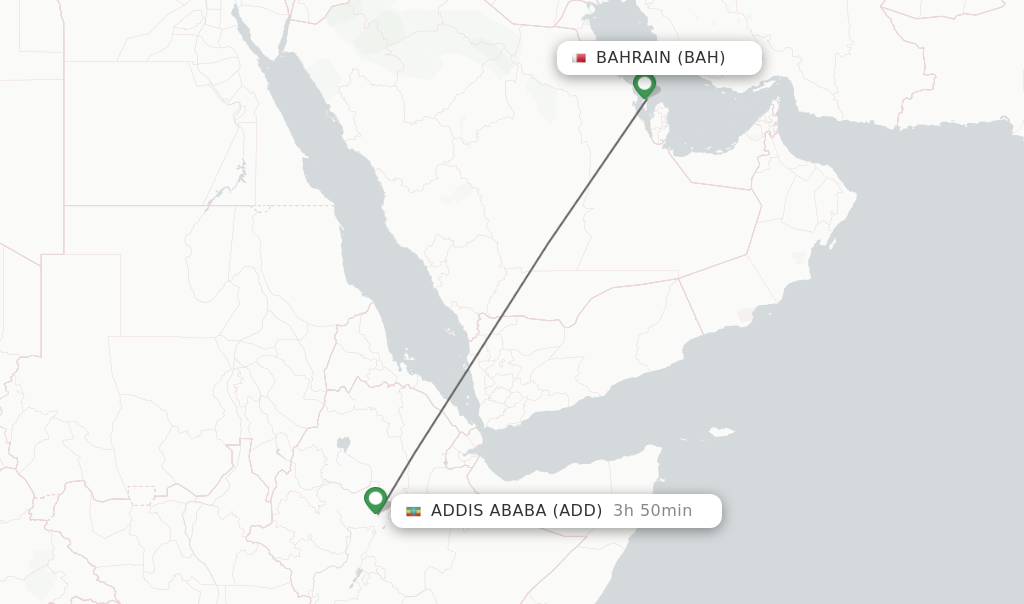 Flights from Bahrain to Addis Ababa route map