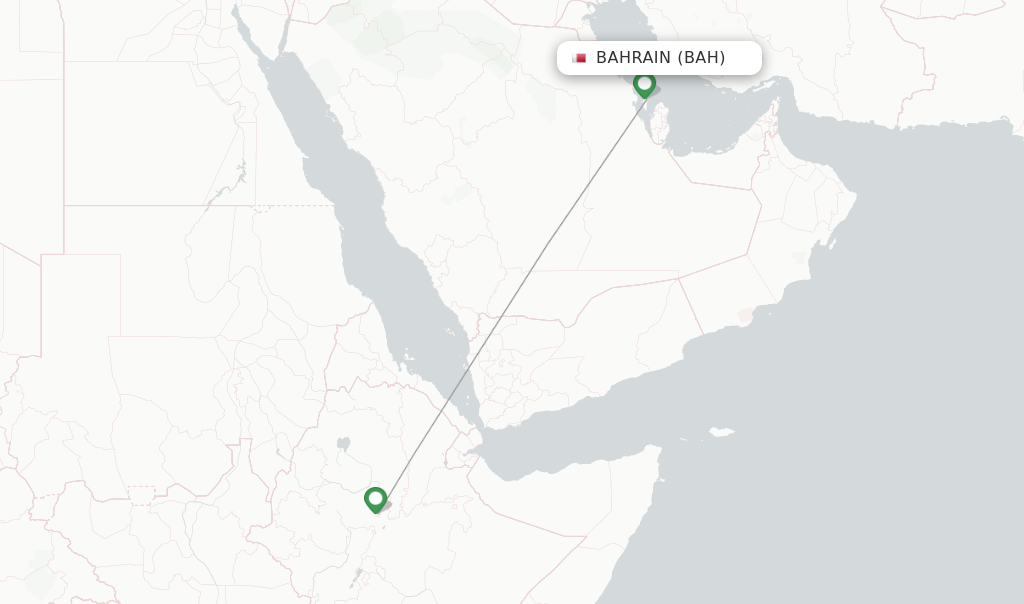 Route map with flights from Bahrain with Ethiopian
