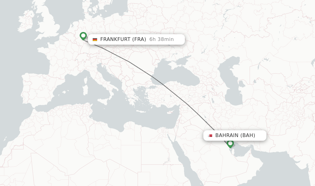 Flights from Bahrain to Frankfurt route map
