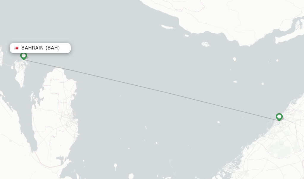 Route map with flights from Bahrain with flydubai
