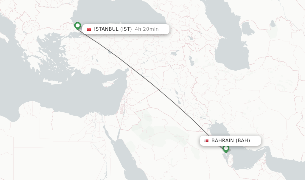 Flights from Bahrain to Istanbul route map