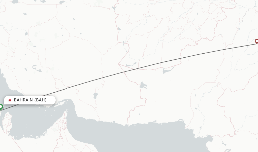 Flights from Bahrain to Faisalabad route map