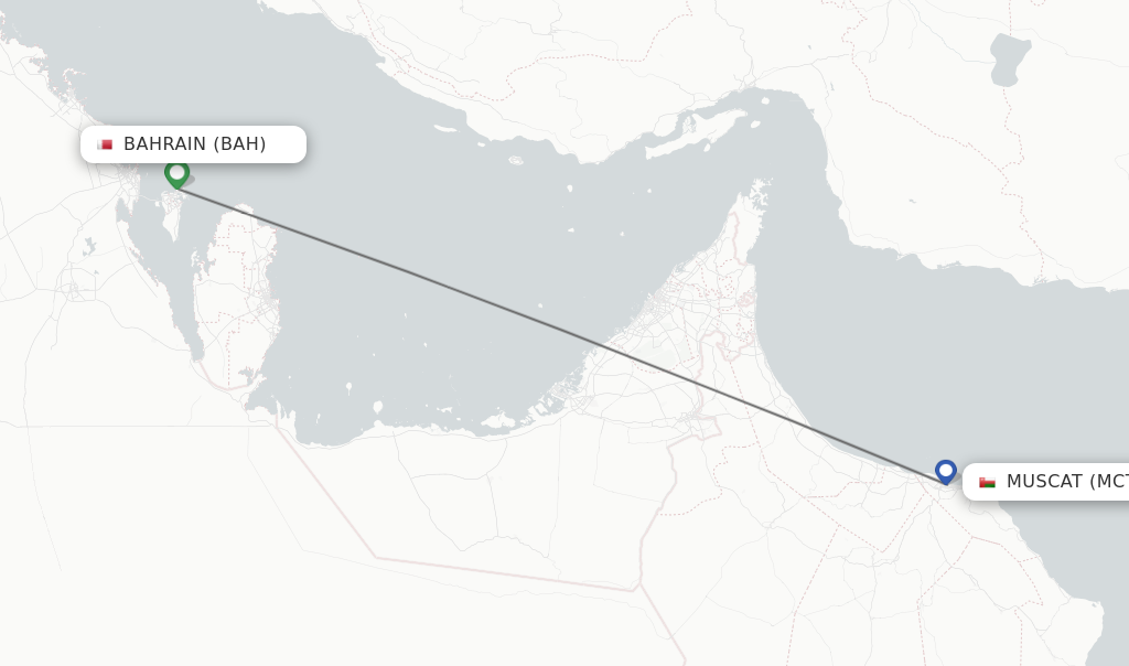 Flights from Bahrain to Muscat route map