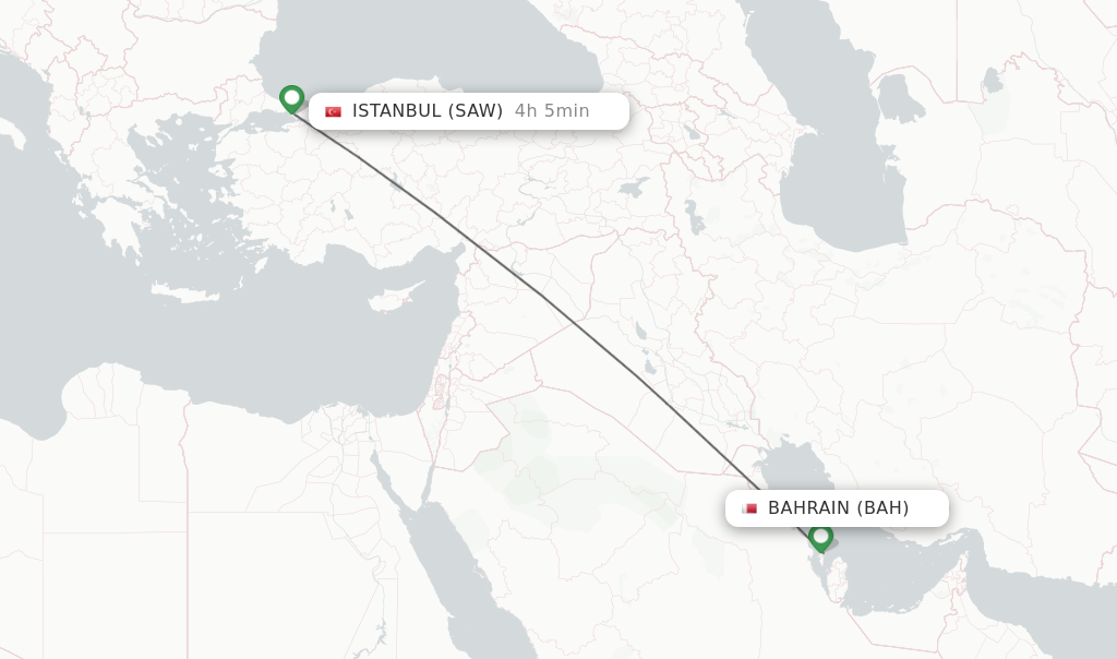 Flights from Bahrain to Istanbul route map