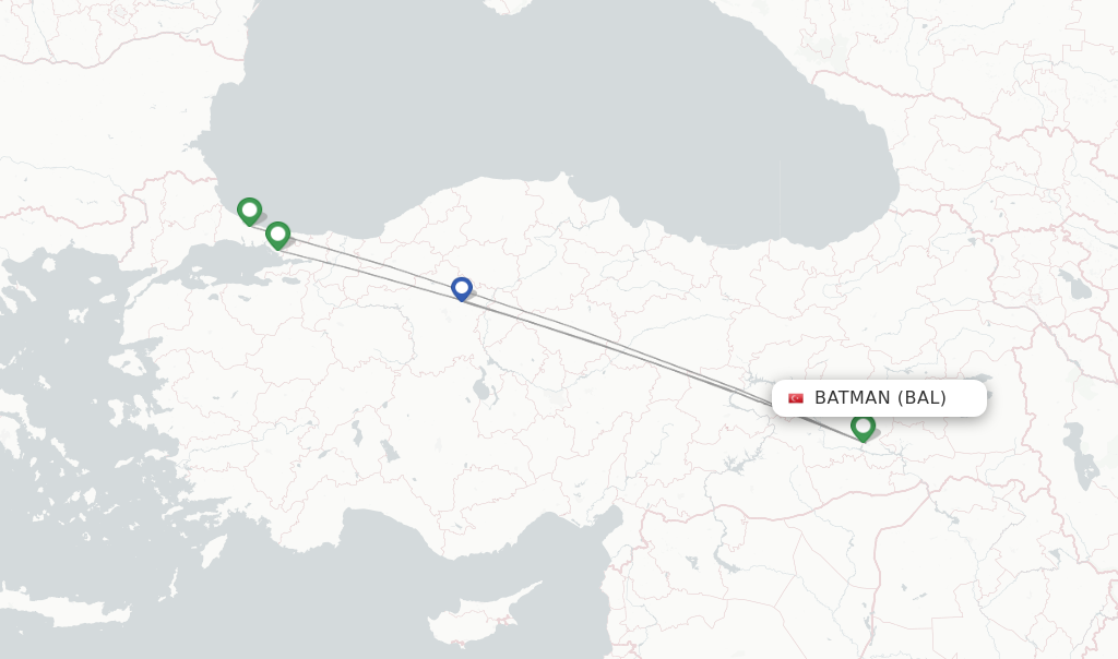 Flights from Batman to Izmir route map