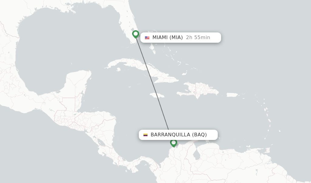 Flights from Barranquilla to Miami route map