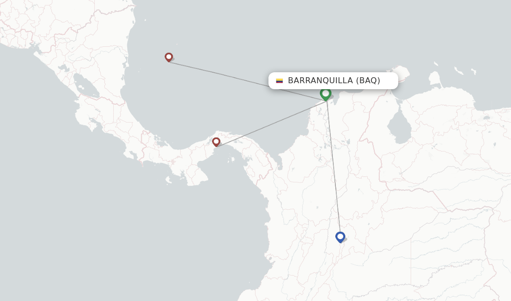 Route map with flights from Barranquilla with Wingo