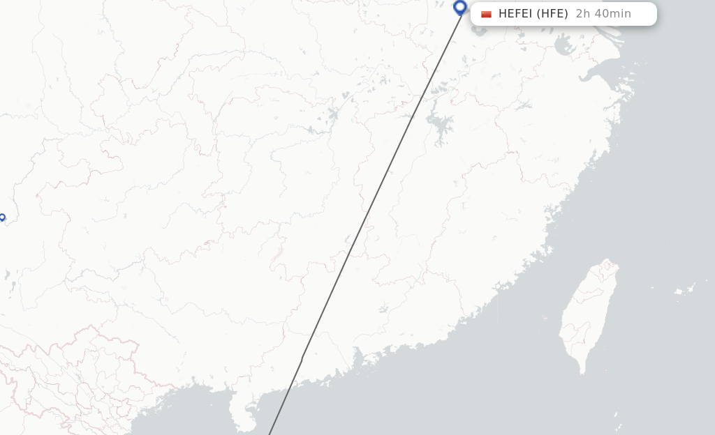 Flights from Qionghai to Hefei route map