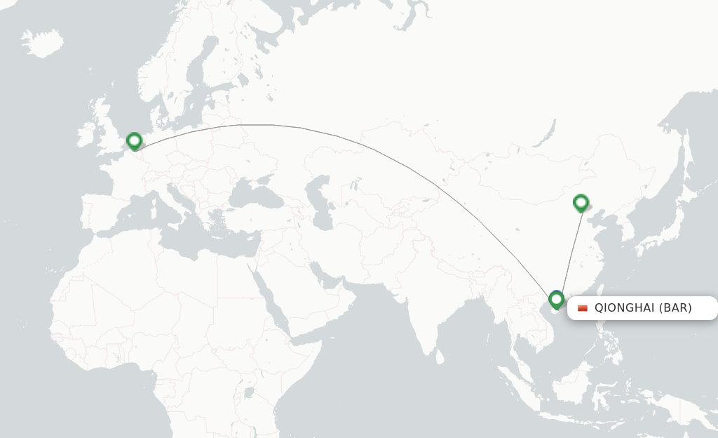 Route map with flights from Qionghai with Hainan Airlines