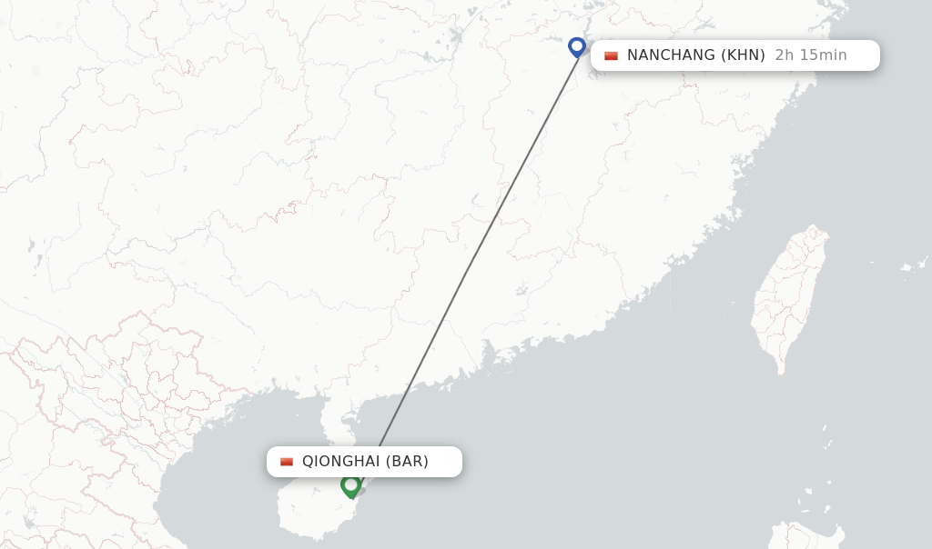 Flights from Qionghai to Nanchang route map