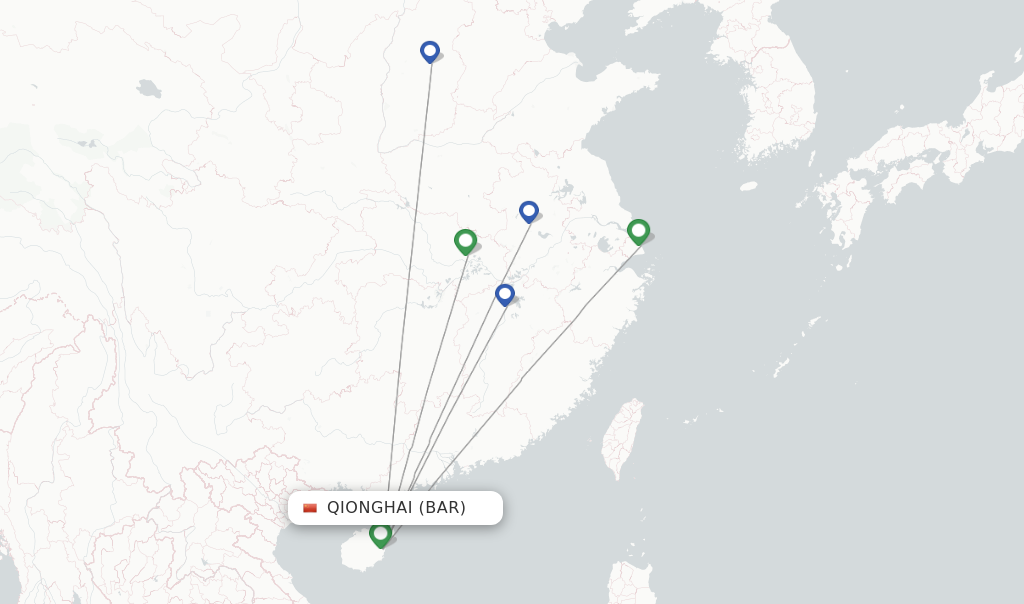 Route map with flights from Qionghai with China Eastern