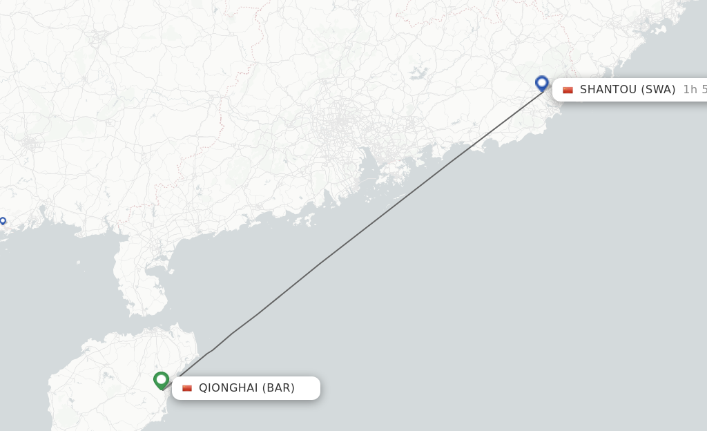 Flights from Qionghai to Jieyang route map
