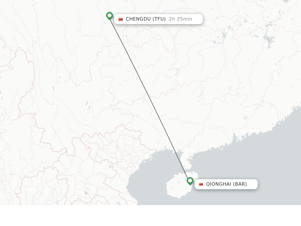 Flights from Qionghai to Chengdu route map