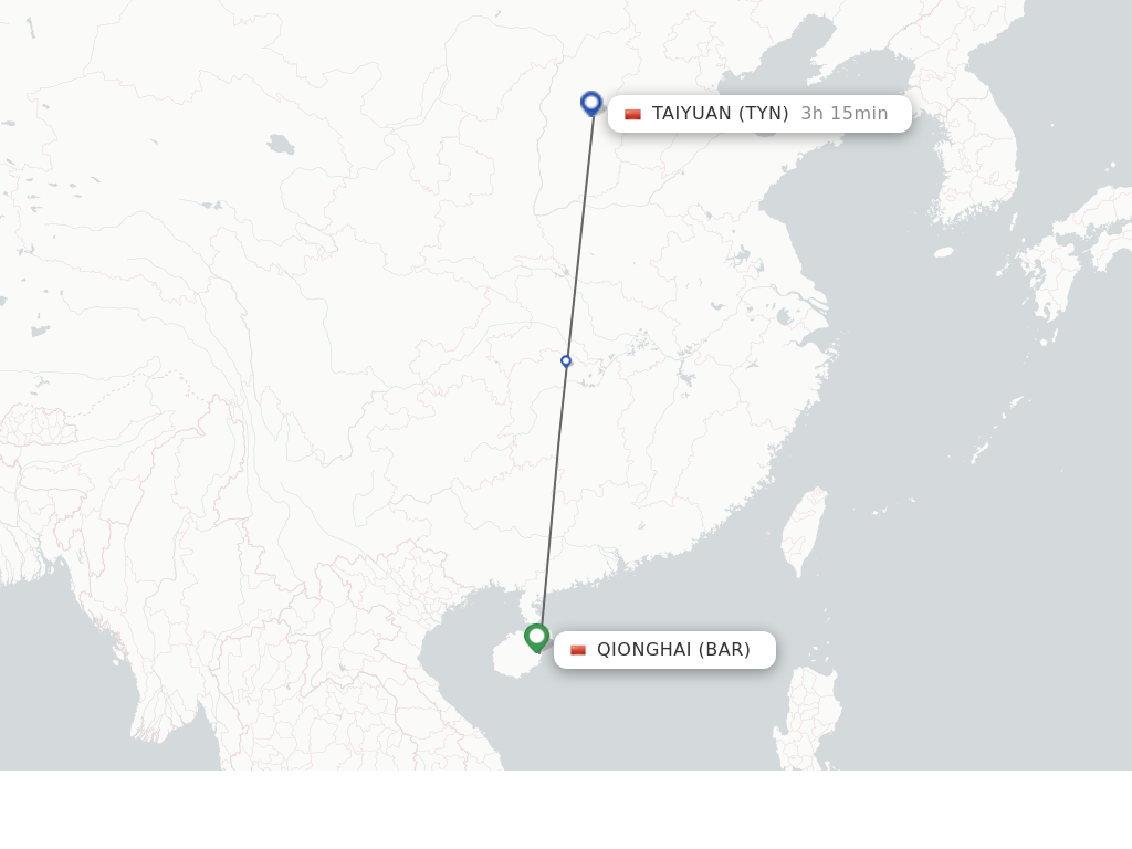 Flights from Qionghai to Taiyuan route map