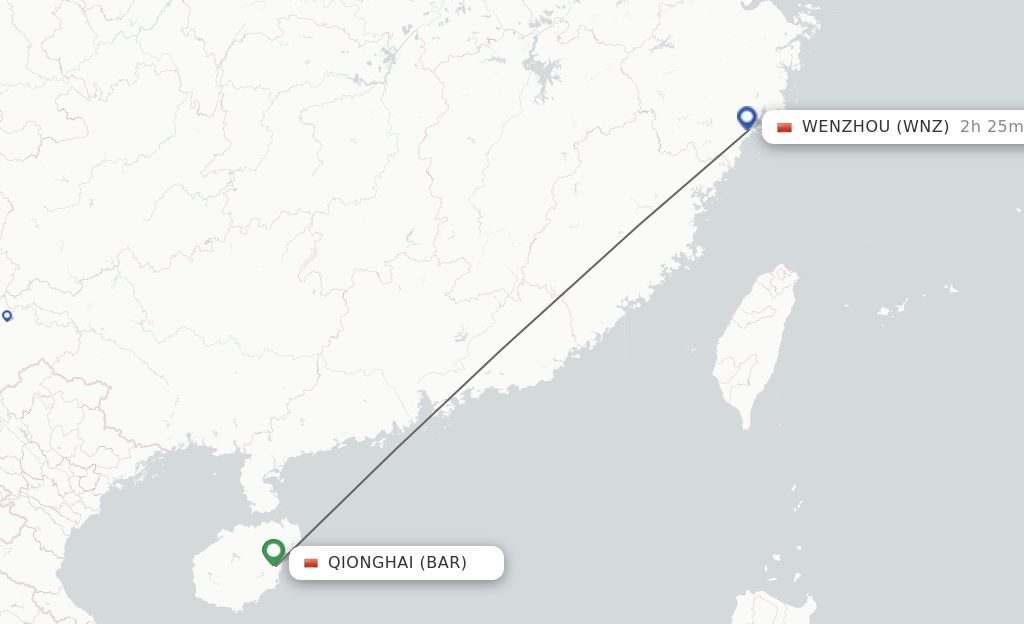 Flights from Qionghai to Wenzhou route map