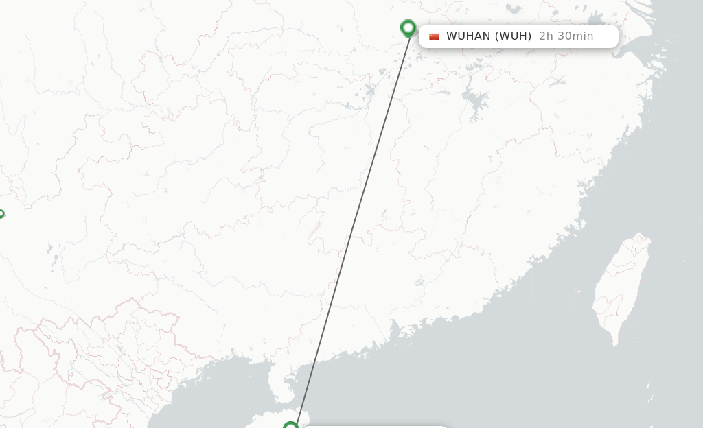 Flights from Qionghai to Wuhan route map