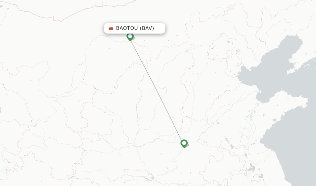 Route map with flights from Baotou with China Southern